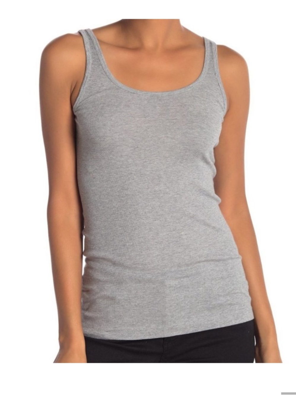 Vince Ribbed Scoop Tank Top - Grey